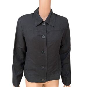 J.G. Hook Women's black Jacket Size M Linen Blend Button Front Lined vintage